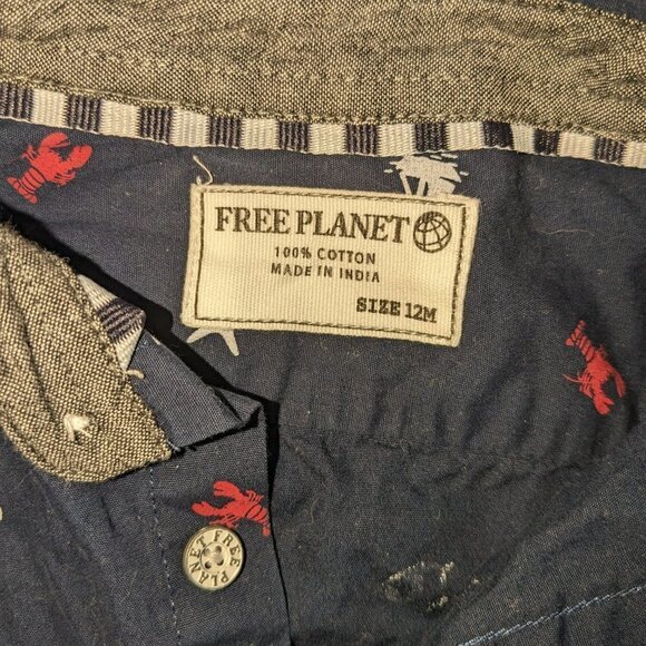Free Planet 12M Blue Anchor Button Down Shirt - Picture 2 of 3
